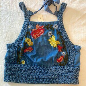 Anthropologie Pilcro crop denim floral top